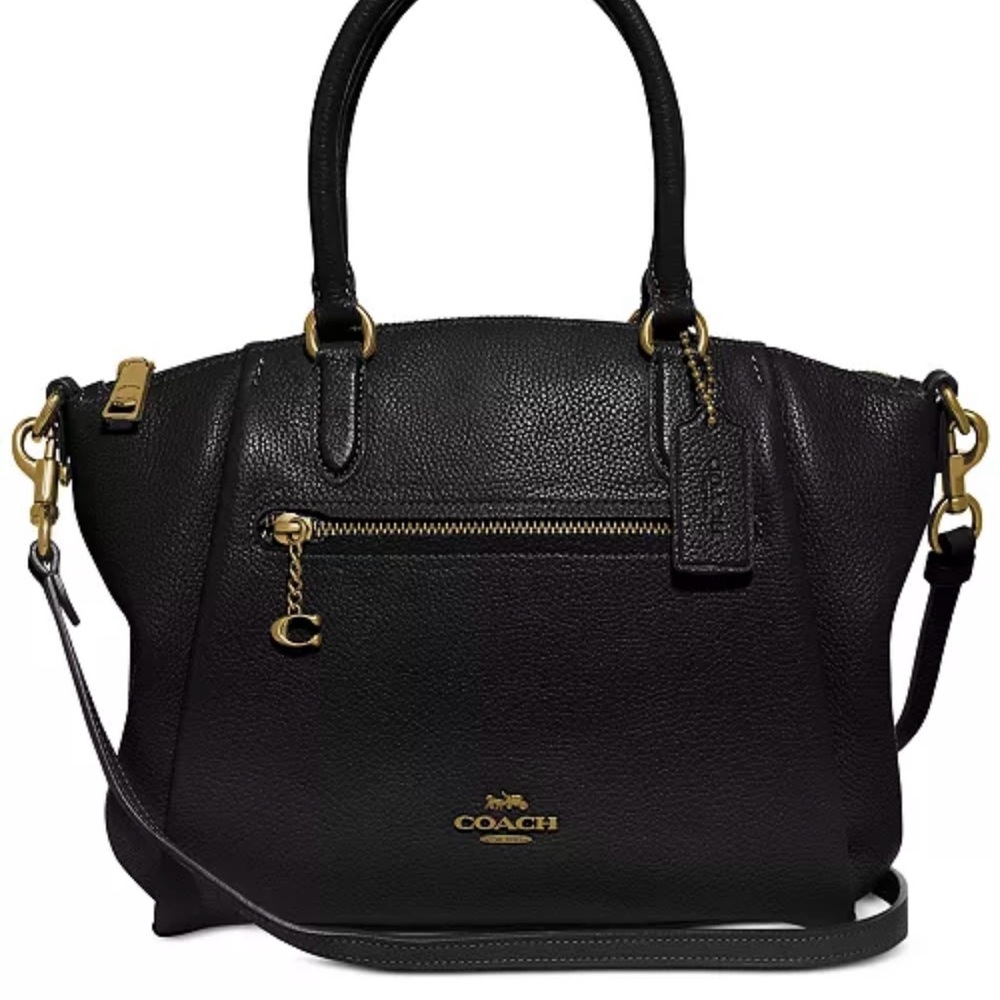 Coach Black Pebbled Leather Satchel with Gold Hardware Charm